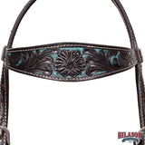 Western Horse Headstall & Breast Collar Tack American Leather Black Turquoise Hilason