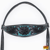 Western Horse Headstall & Breast Collar Tack American Leather Black Turquoise Hilason