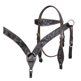 Western Horse Headstall and Breast Collar Tack American Leather Black Turquoise Hilason - Uhorse
