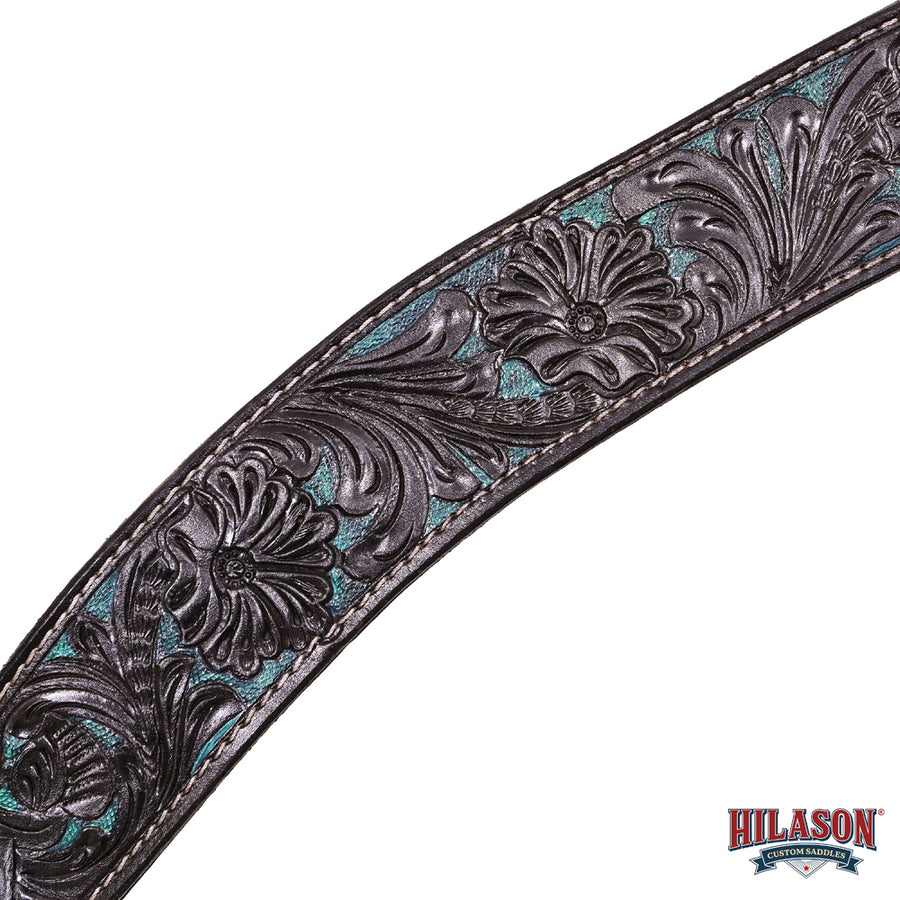 Western Horse Headstall & Breast Collar Tack American Leather Black Turquoise Hilason