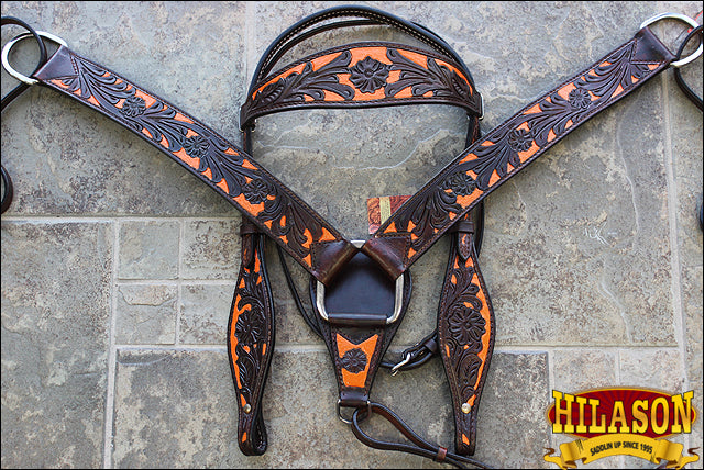 Western Horse Headstall Breast Collar Set Tack American Leather  Hilason
