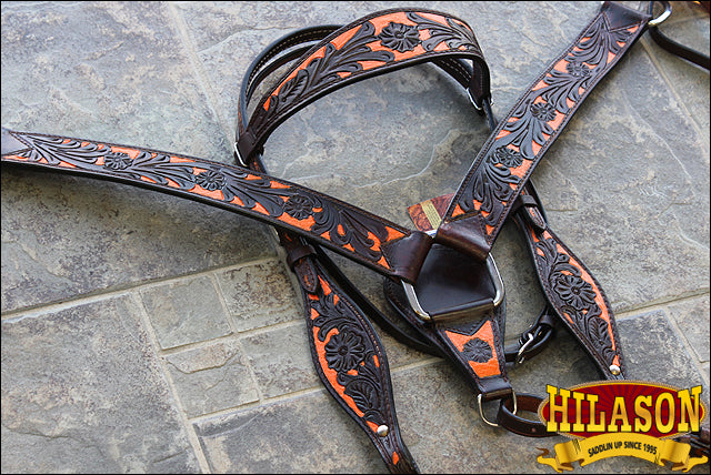 HILASON Western Horse Headstall Breast Collar Set Tack Genuine American Leather | For Horses Headstalls
