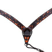 Hilason Western Horse Headstall & Breast Collar American Leather Dark Brown w/ Orange Inlay