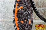 Hilason Western Horse Headstall & Breast Collar American Leather Dark Brown w/ Orange Inlay