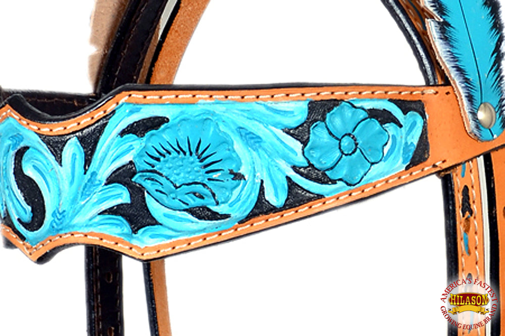 Western Horse Headstall Tack Bridle American Leather Feather Hilason