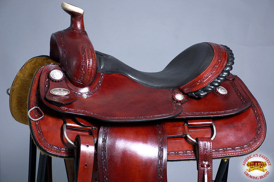 HILASON Western Horse Saddle American Leather Ranch Roping Trail Mahogany | Hand Tooled Wade & For Horses