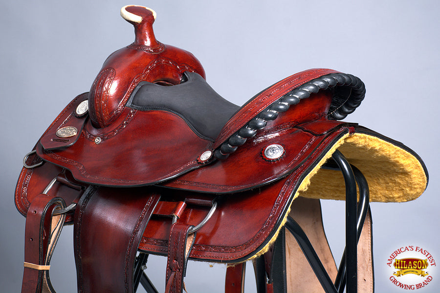 HILASON Western Horse Saddle American Leather Ranch Roping Trail Mahogany | Hand Tooled Wade & For Horses