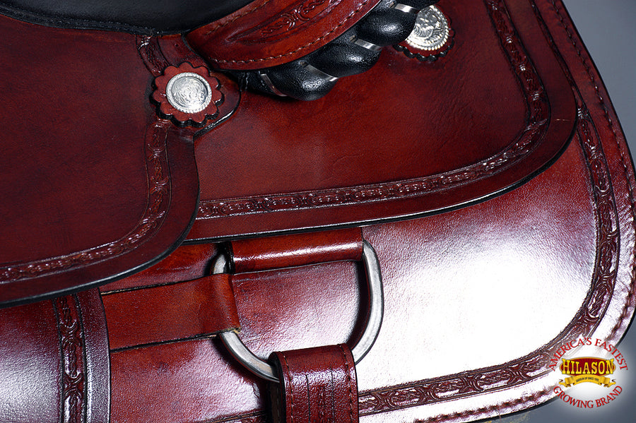 HILASON Western Horse Saddle American Leather Ranch Roping Trail Mahogany | Hand Tooled Wade & For Horses