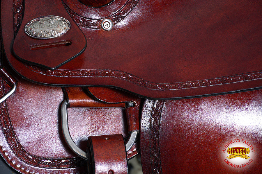 HILASON Western Horse Saddle American Leather Ranch Roping Trail Mahogany | Hand Tooled Wade & For Horses