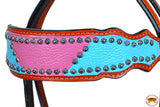 Western Headstall Horse Tack Bridle American Leather Pink Hilason