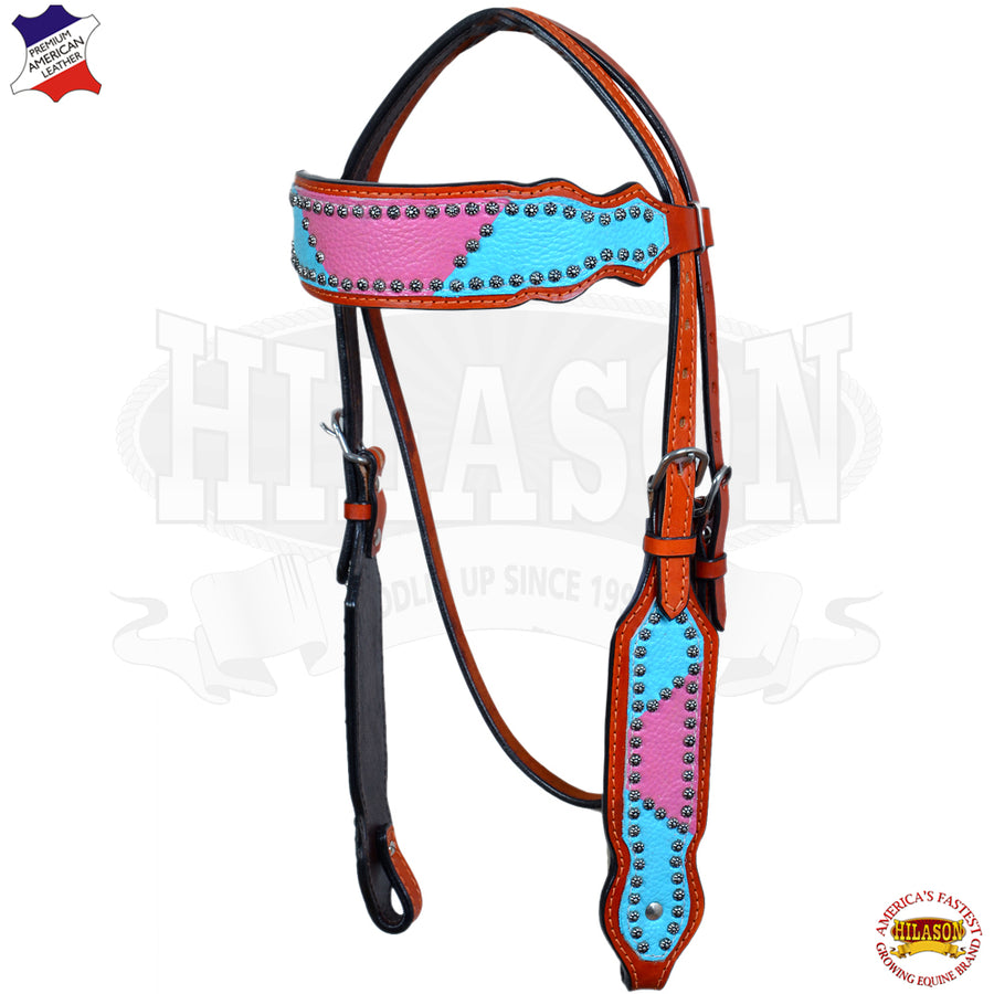 Western Headstall Horse Tack Bridle American Leather Pink Hilason - Uhorse