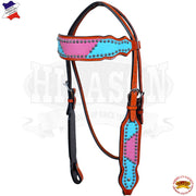 Western Headstall Horse Tack Bridle American Leather Pink Hilason