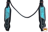 HILASON Western Horse Genuine American Leather Headstall Corc Turquoise & Black