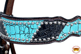 HILASON Western Horse Genuine American Leather Headstall Corc Turquoise & Black