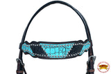 HILASON Western Horse Genuine American Leather Headstall Corc Turquoise & Black