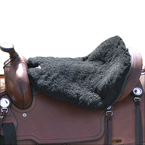 Charcoal wool saddle pad with brown leather Western saddle - Uhorse
