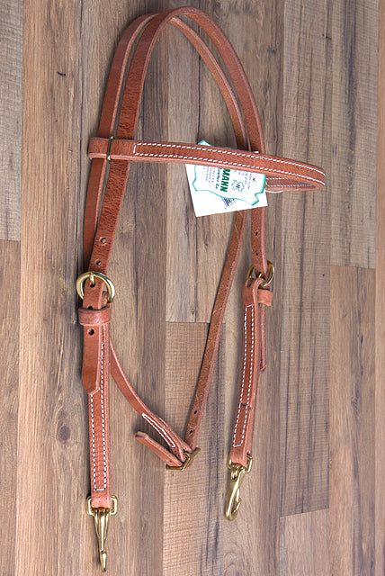 3/4" Hilltop Hermann Oak Harness Leather Snap Cheeks Horse Browband Headstall