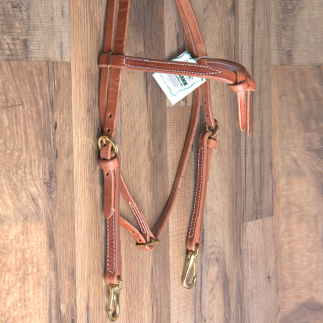 Hilason Hermann Oak Leather Laced Cheeks Horse Knotted Browband Headstall - Uhorse