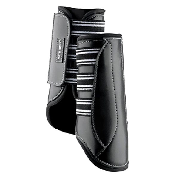 Gray and black leather horse boots with striped fabric trim - Uhorse