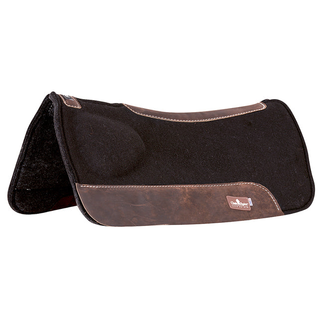Black wool saddle pad with brown leather trim - Uhorse