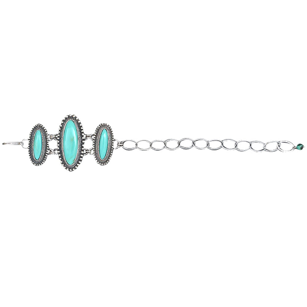 Loulabelle Silver And Turquoise Link Ladies Bracelet Oval Med Turquoise Inlay