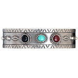 Loulabelle Silver Multi Colored Cuff Ladies Bracelet Black Dark Red Turquoise