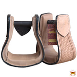 Horse Western Saddle Stirrup Tan Leather Covered Stirrups Pair Hilason