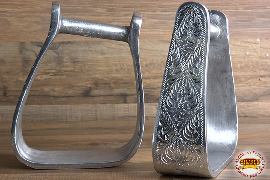 HILASON Horse Western Saddle Stirrup Tack Engraved Aluminum Angled Slanted Stirrups | Riding Rider Safety