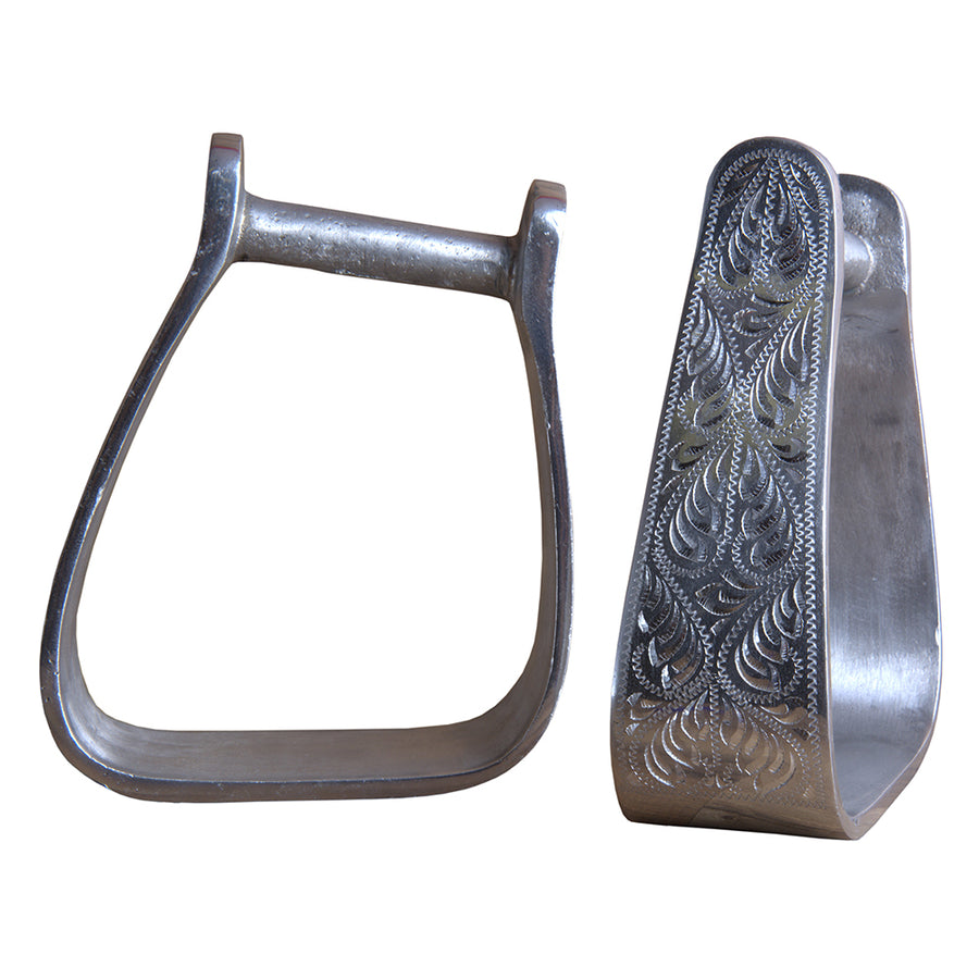 HILASON Horse Western Saddle Stirrup Tack Engraved Aluminum Angled Slanted Stirrups | Riding Rider Safety - Uhorse