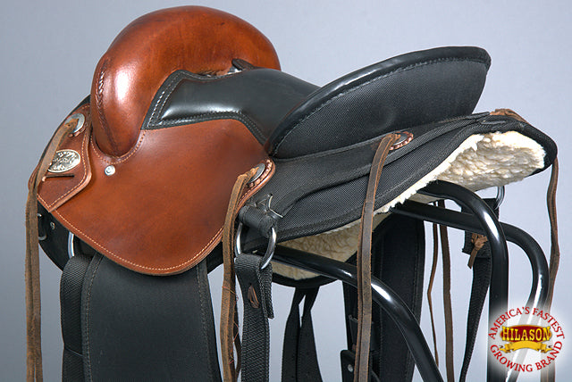 HILASON Gaited Western Trail Pleasure Endurance American Leather Saddle Mahogany Black | Horse Treeless for Horses