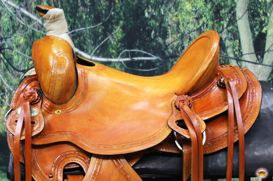 HILASON Western Horse Saddle American Leather Ranch Roping Trail Beige | Hand Tooled Wade & For Horses