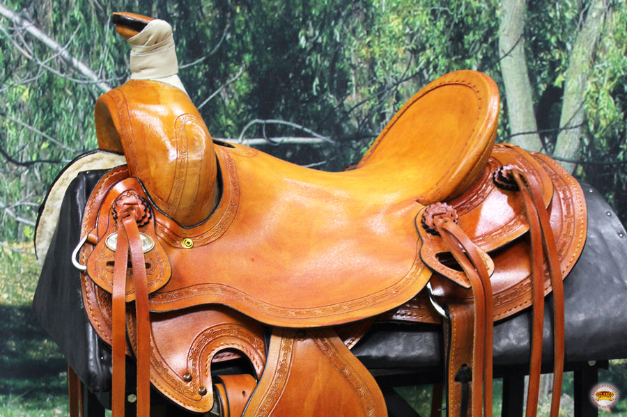 HILASON Western Horse Saddle American Leather Ranch Roping Trail Beige | Hand Tooled Wade & For Horses