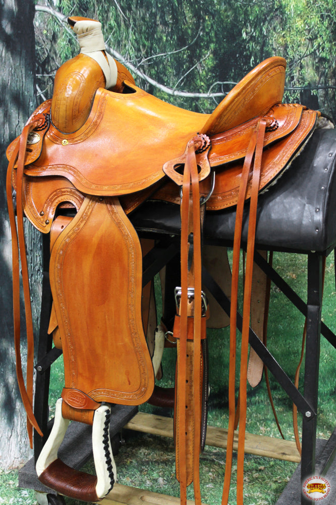 HILASON Western Horse Saddle American Leather Ranch Roping Trail Beige | Hand Tooled Wade & For Horses