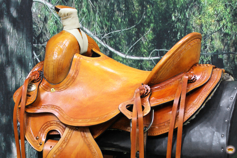 HILASON Western Horse Saddle American Leather Ranch Roping Trail Beige | Hand Tooled Wade & For Horses
