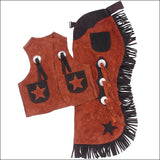 Small Tough 1 Split Leather Youth Horse Riding Vest Chaps Set W/ Stars Rust