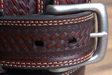 John Deere Brown Basket Weave Genuine Leather Belt for Men Durable Nickel Buckle