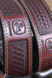 John Deere Brown Basket Weave Genuine Leather Belt for Men Durable Nickel Buckle