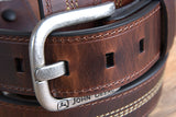 John Deere Men's 38MM Top-Grain Leather Belt Triple-Stitched Durable Brown Belt