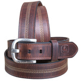 John Deere Men's 38MM Top-Grain Leather Belt Triple-Stitched Durable Brown Belt