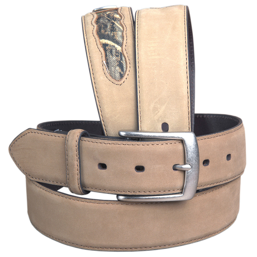 44" John Deere Crazyhorse men's Leather with Logo Belt With Camo Inserts Tan - Uhorse