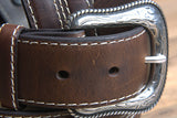 42" Roper Silver Buckle Leather Mens Belt 1-1/2" Wide Brown Silver Buckle