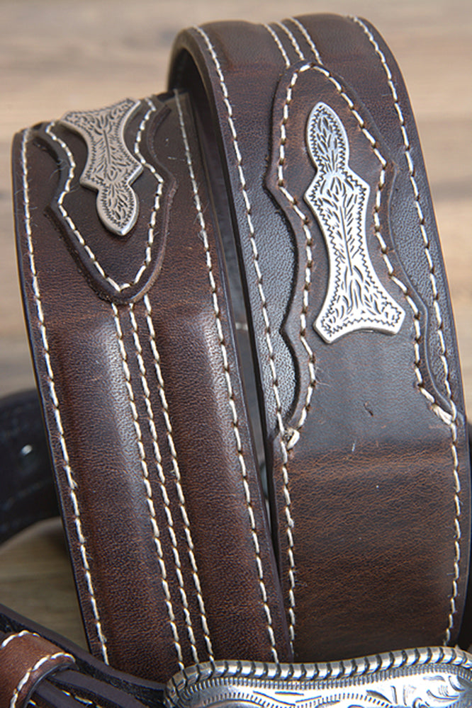 42" Roper Silver Buckle Leather Mens Belt 1-1/2" Wide Brown