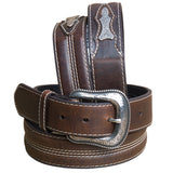 42" Roper Silver Buckle Leather Mens Belt 1-1/2" Wide Brown by Hilason – Cowboy and equestrian accessories