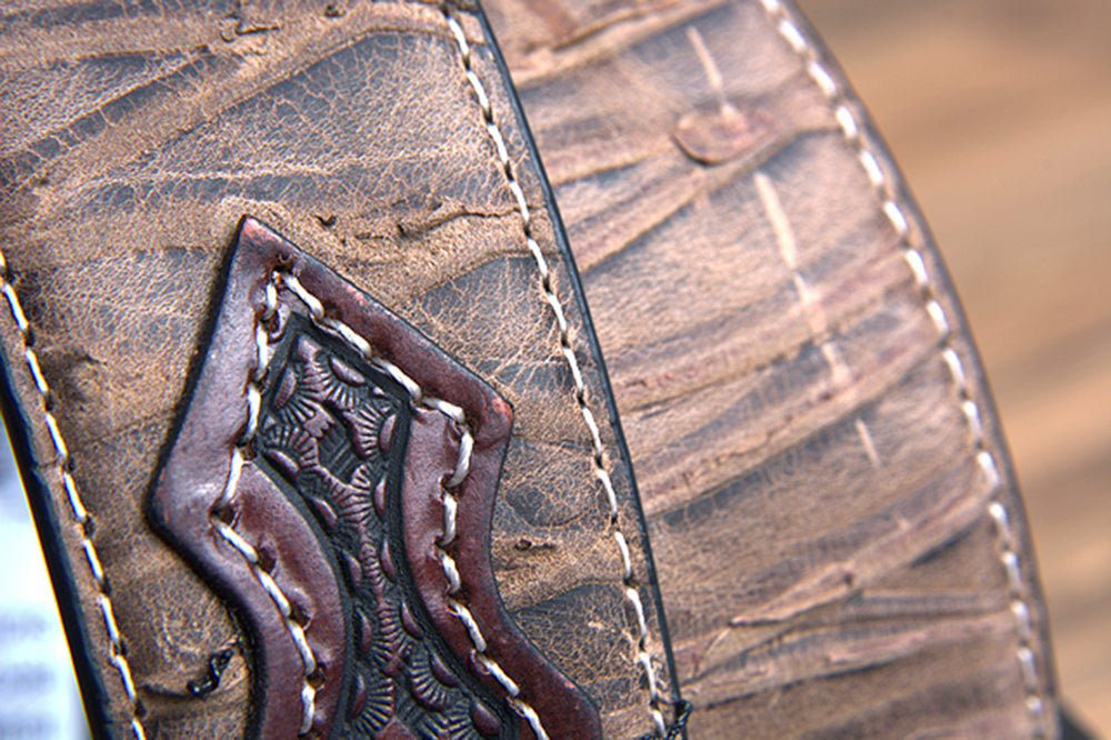 42" Roper Mens Basketweave Top Grain Leather Belt Bark Design 1 1/2" Wide Brown