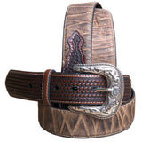 46" Roper men's Basketweave Top Grain Leather Belt Bark Design 1 1/2" Wide Brown - Uhorse