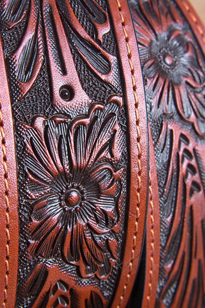 44" Roper Mens Tan Hand Tooled Floral Design Belt With Silver Buckle
