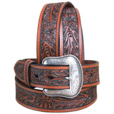 32" Roper Mens Tan Hand Tooled Floral Design Belt With Silver Buckle Tan