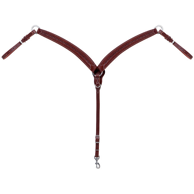 Barbed Wire Hand Tooled Leather Contoured Breast Collar with Center Ring - Hilason