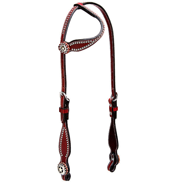 Texas Star Concho 5/8" Brilde Leather One Year Headstall Chestnut - Uhorse