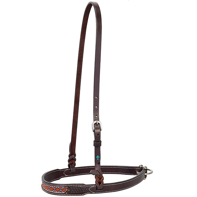 Beaded Oiled Leather Basketweave 1" Noseband Aztec Design - Uhorse